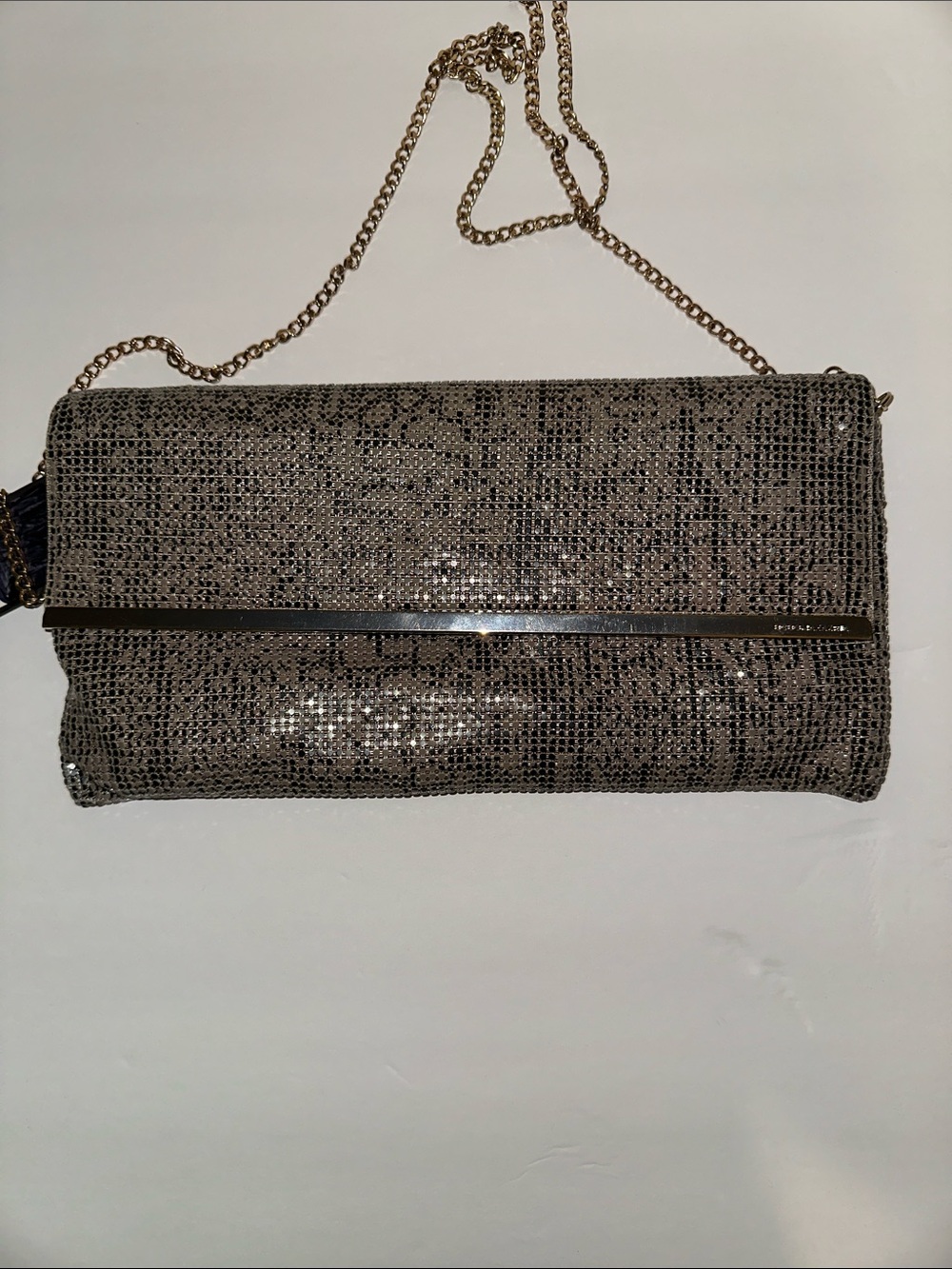 BBCBG Mesh like Sequined Evening Crossbody Clutch - Taupe
